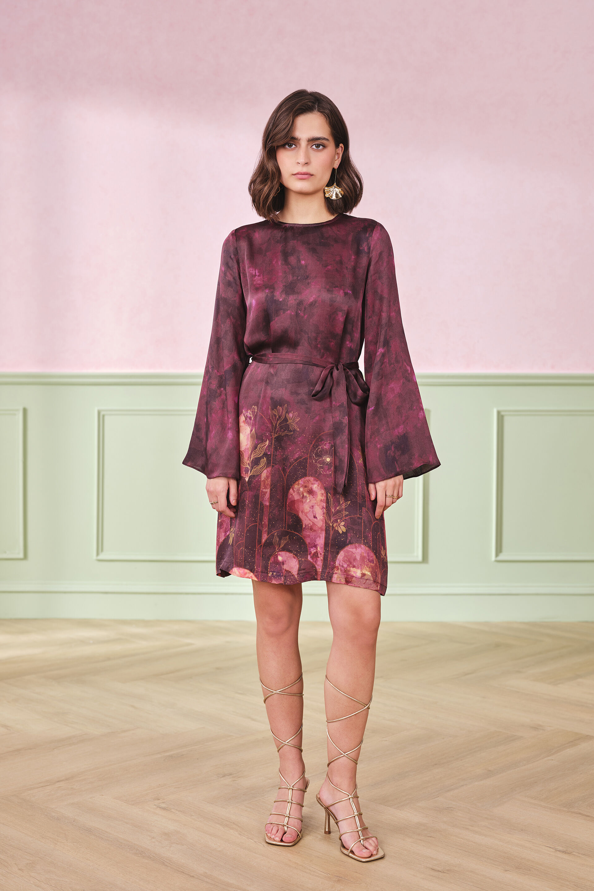 Autumn Leaves Flared Dress, Wine, image 3